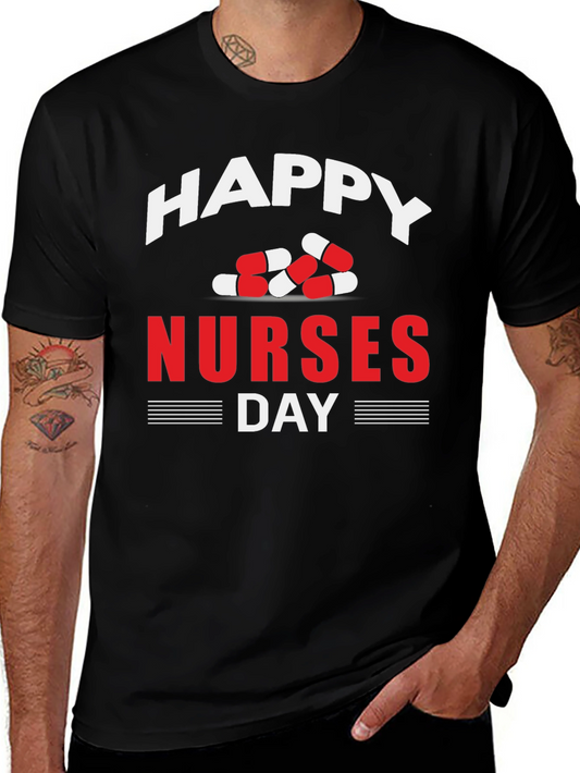 Happy Nurses Day T-Shirt - Pill Design - Black