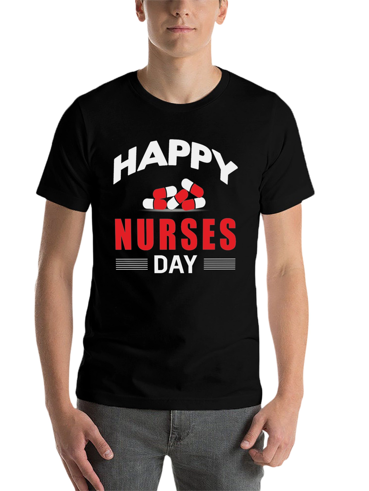 Happy Nurses Day T-Shirt - Pill Design - Black