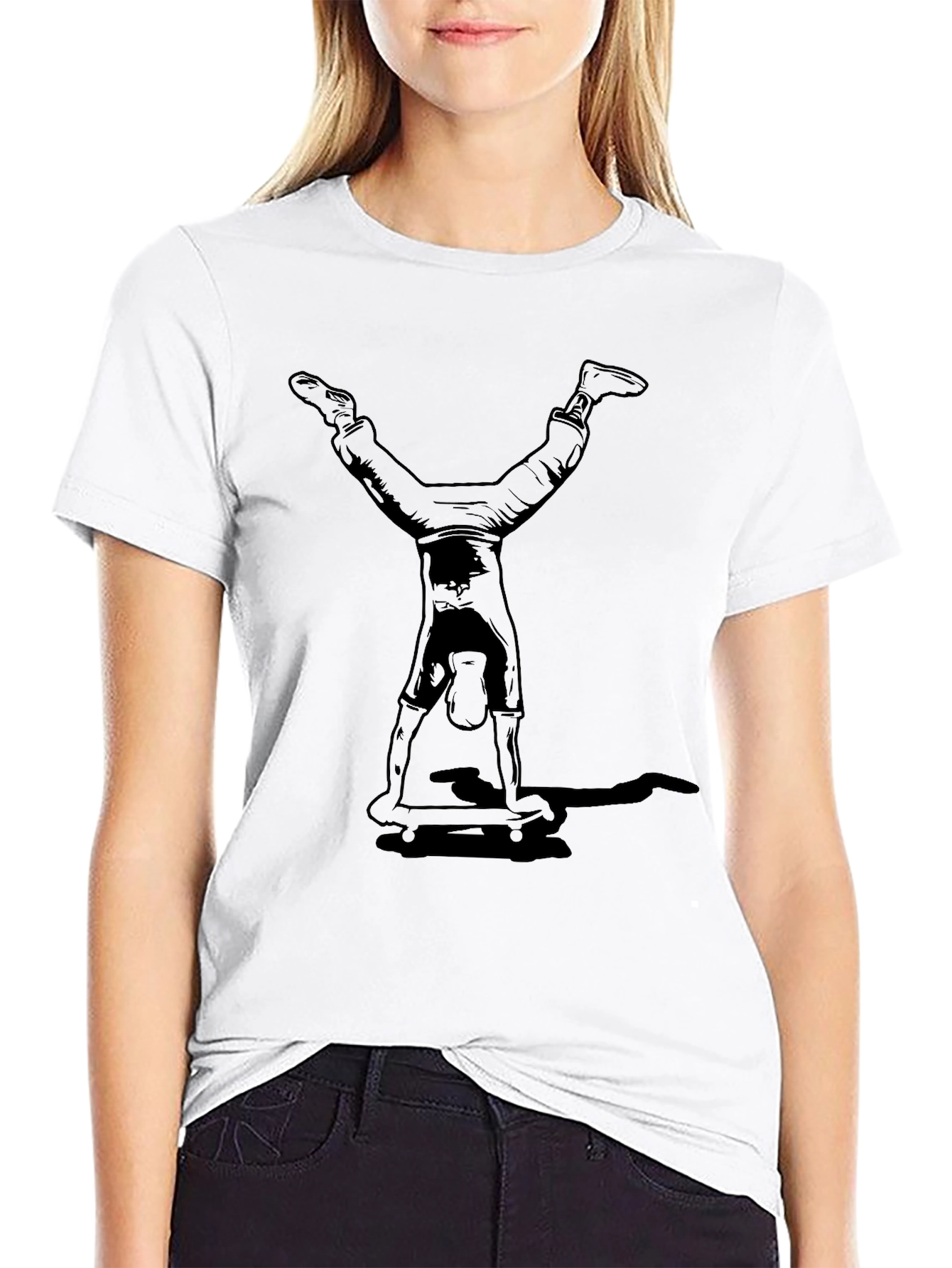 Handstand Skateboarder Graphic Tee - Black
