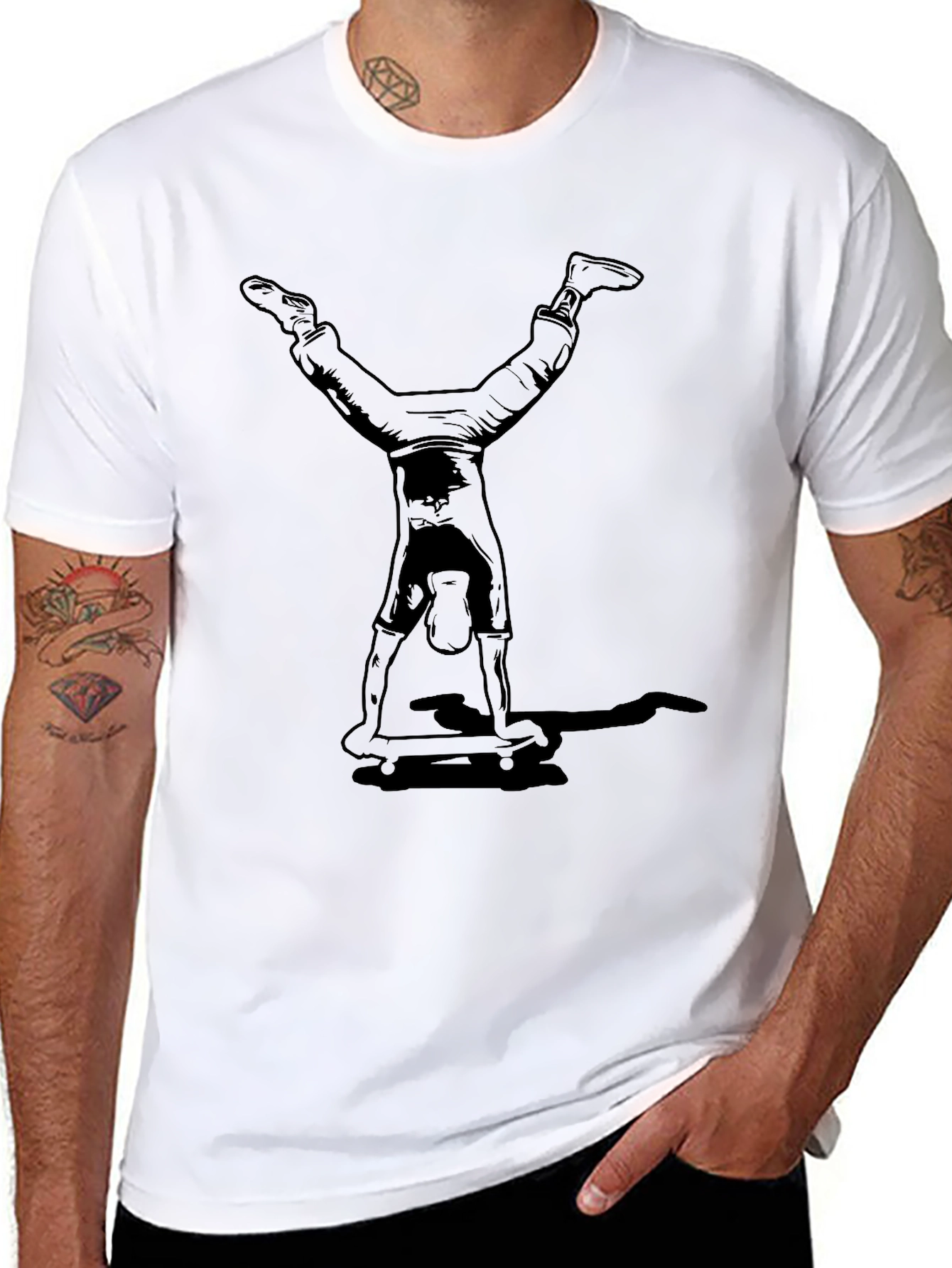 Handstand Skateboarder Graphic Tee - Black