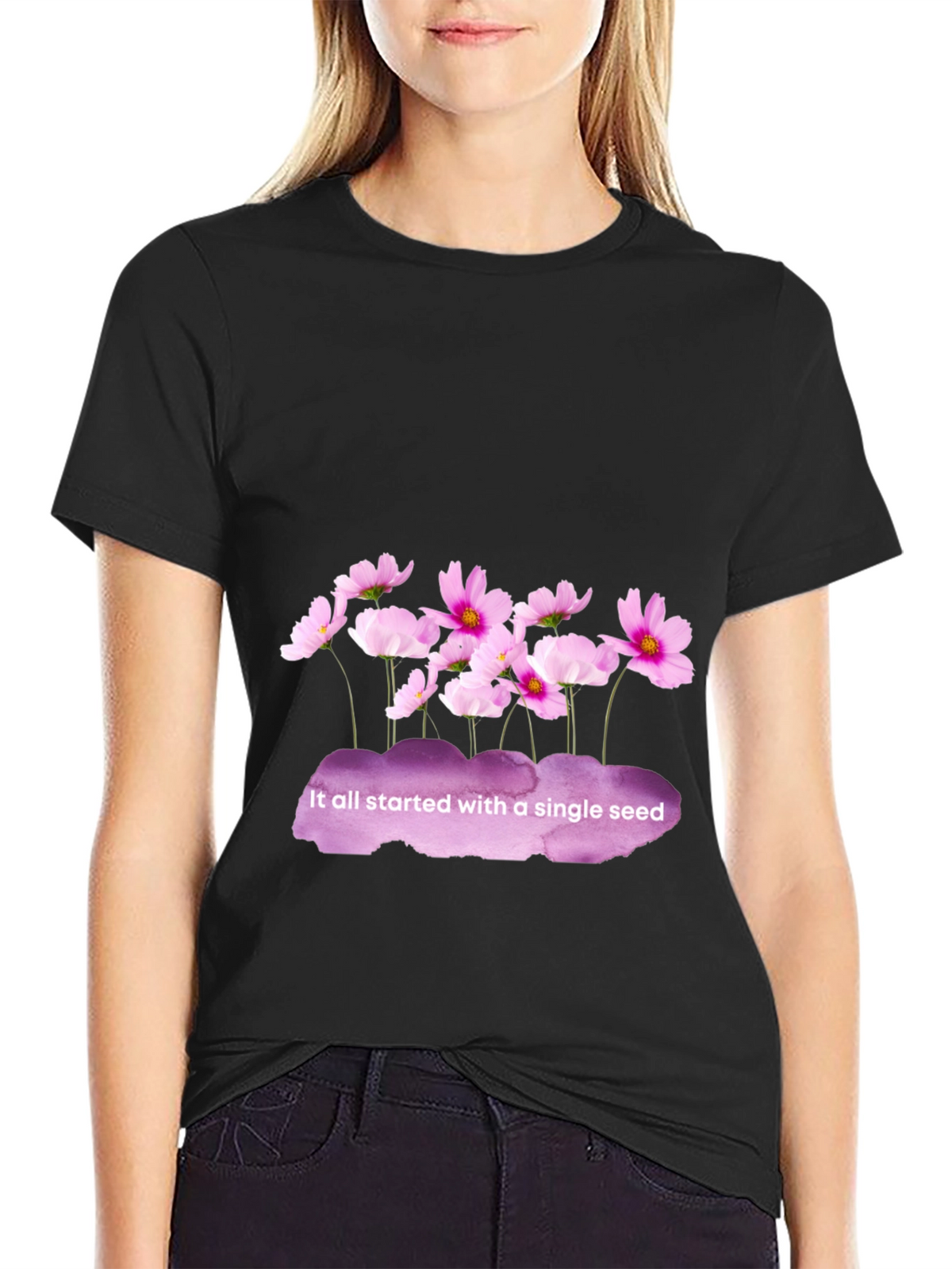 Floral Seed T-Shirt - Black Cotton Tee
