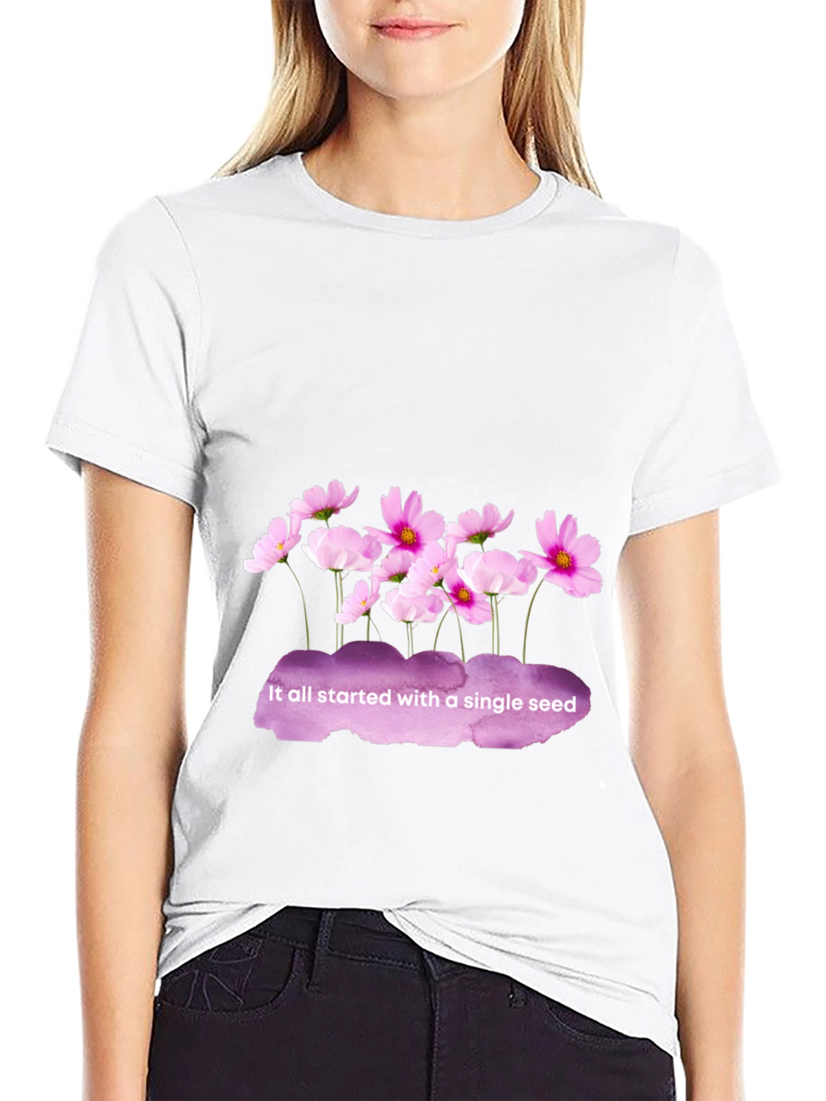 Floral Seed T-Shirt - Black Cotton Tee