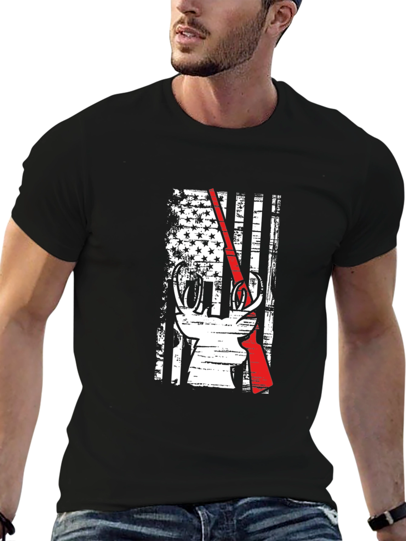 Deer Hunter Patriotic Flag Graphic Tee