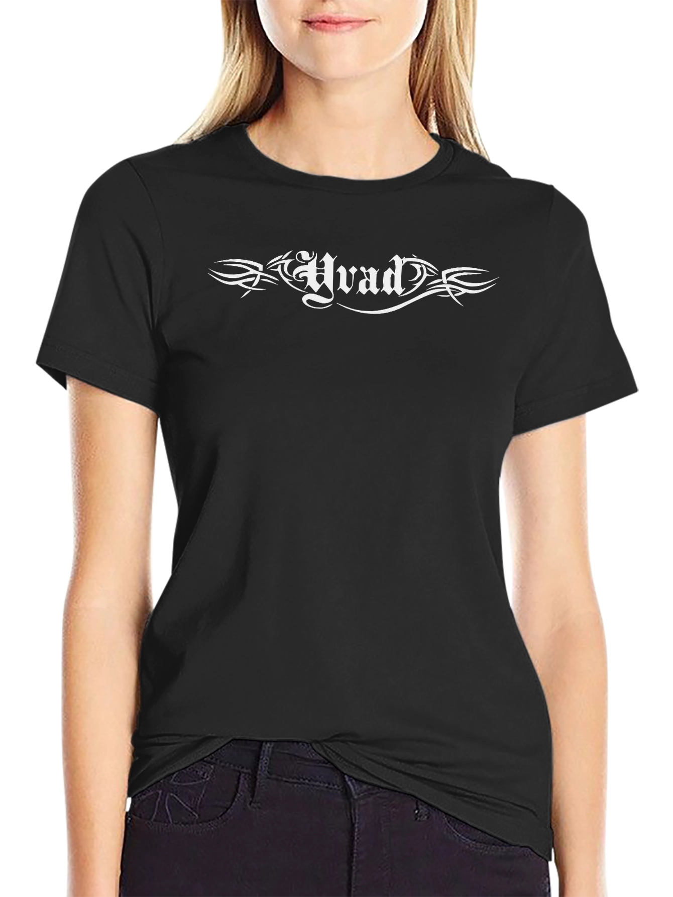 Black T-Shirt with Gothic Hvad Graphic