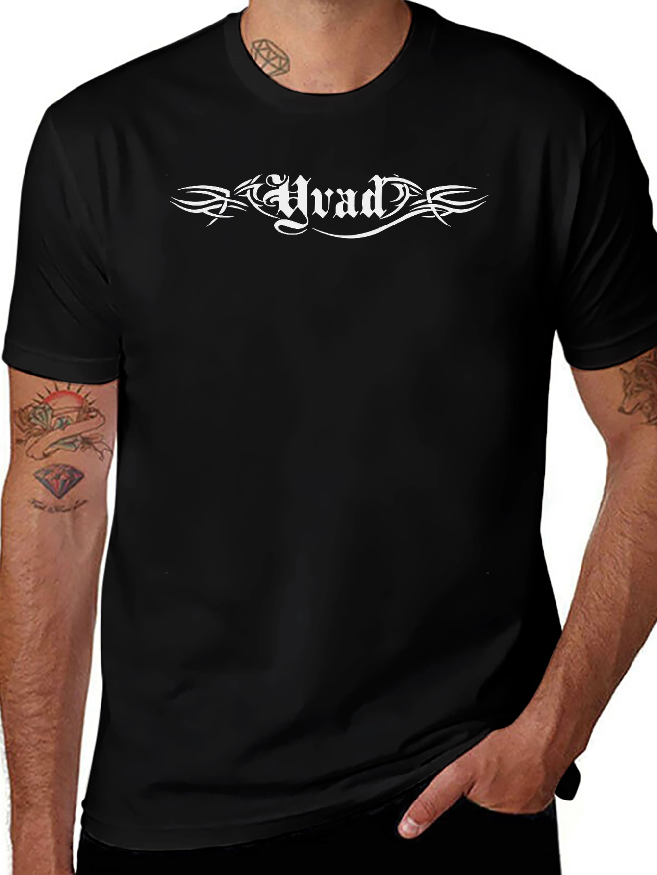 Black T-Shirt with Gothic Hvad Graphic
