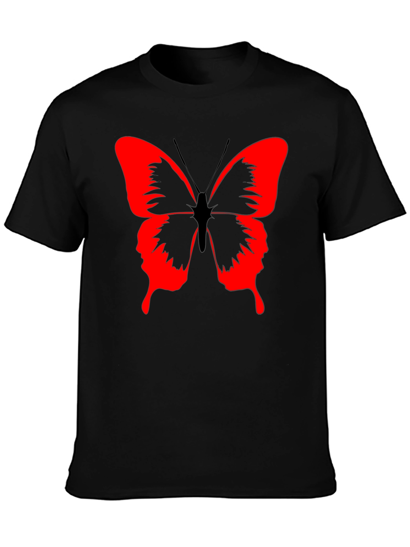 Butterfly Graphic Black T-Shirt - Bold Red Design
