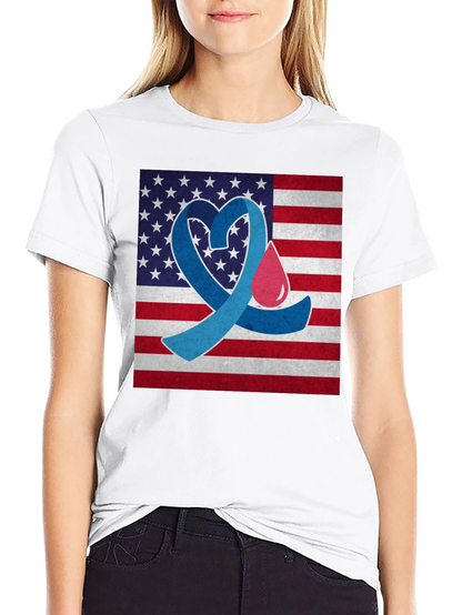 Diabetes Awareness USA Flag Heart T-Shirt