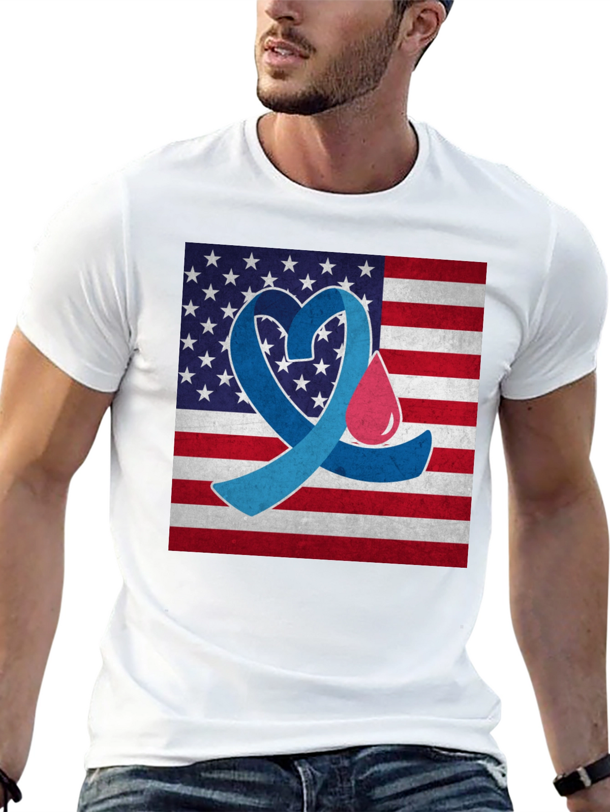 Diabetes Awareness USA Flag Heart T-Shirt