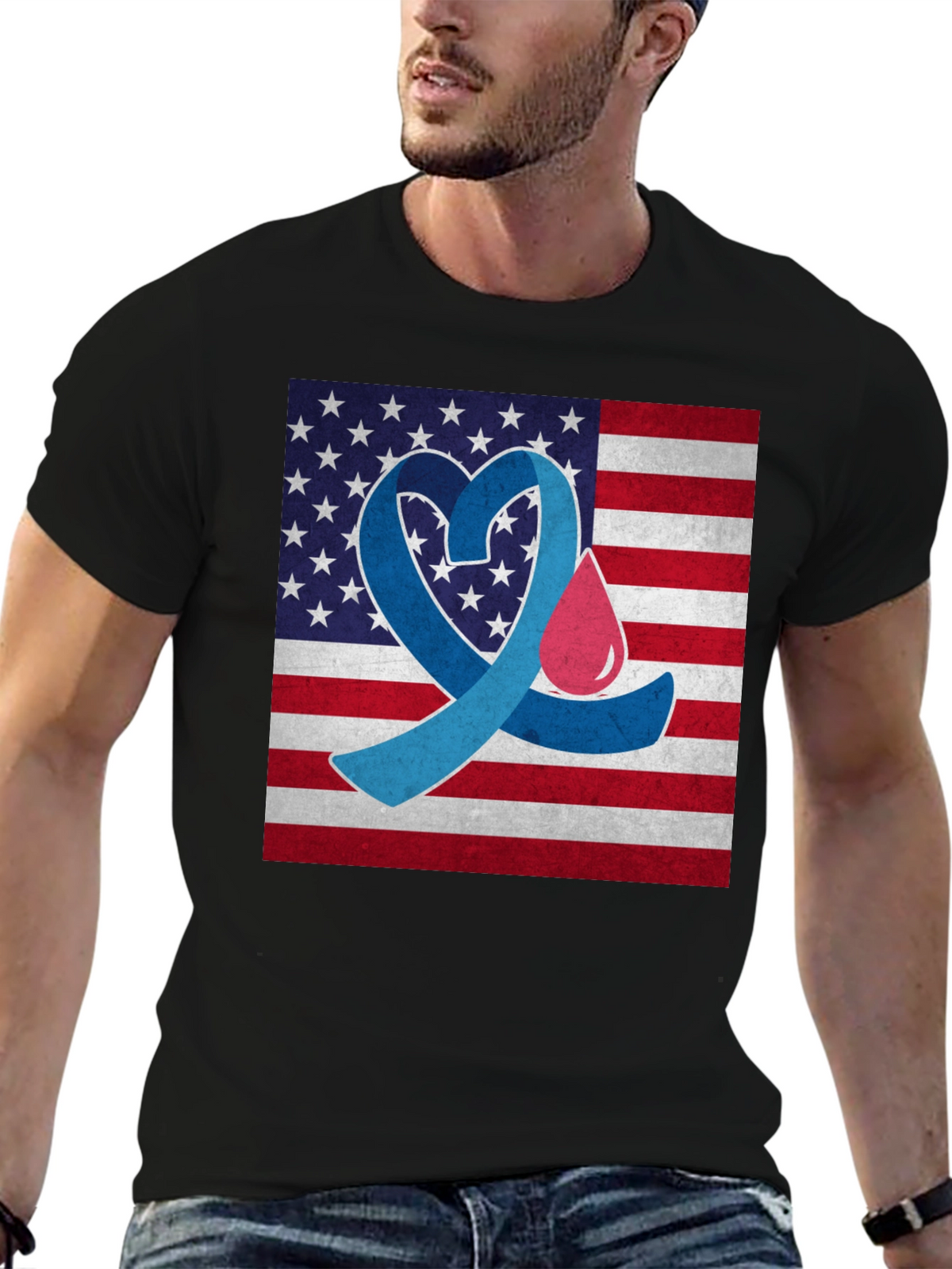 Diabetes Awareness USA Flag Heart T-Shirt