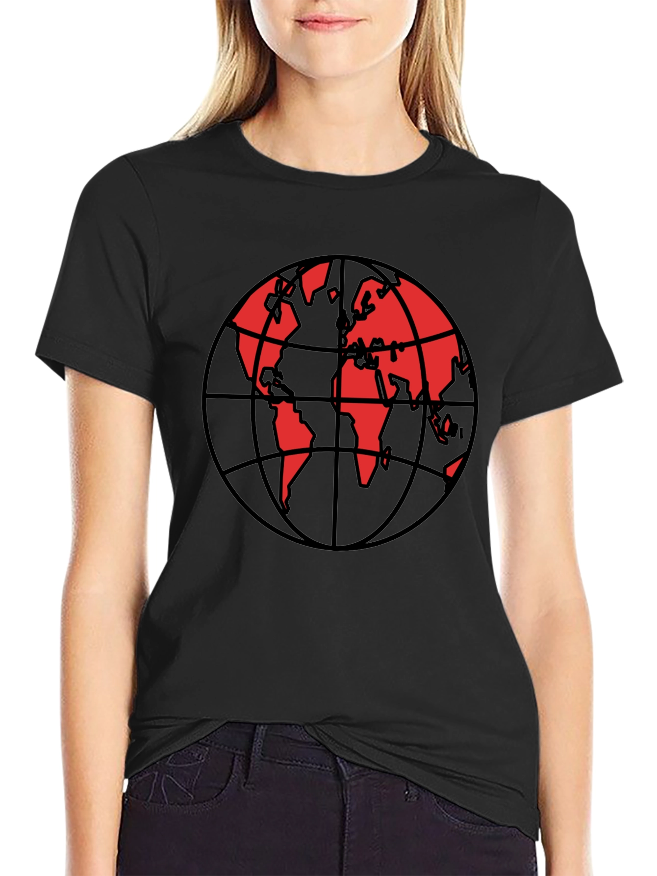 Red Globe Graphic Black T-Shirt