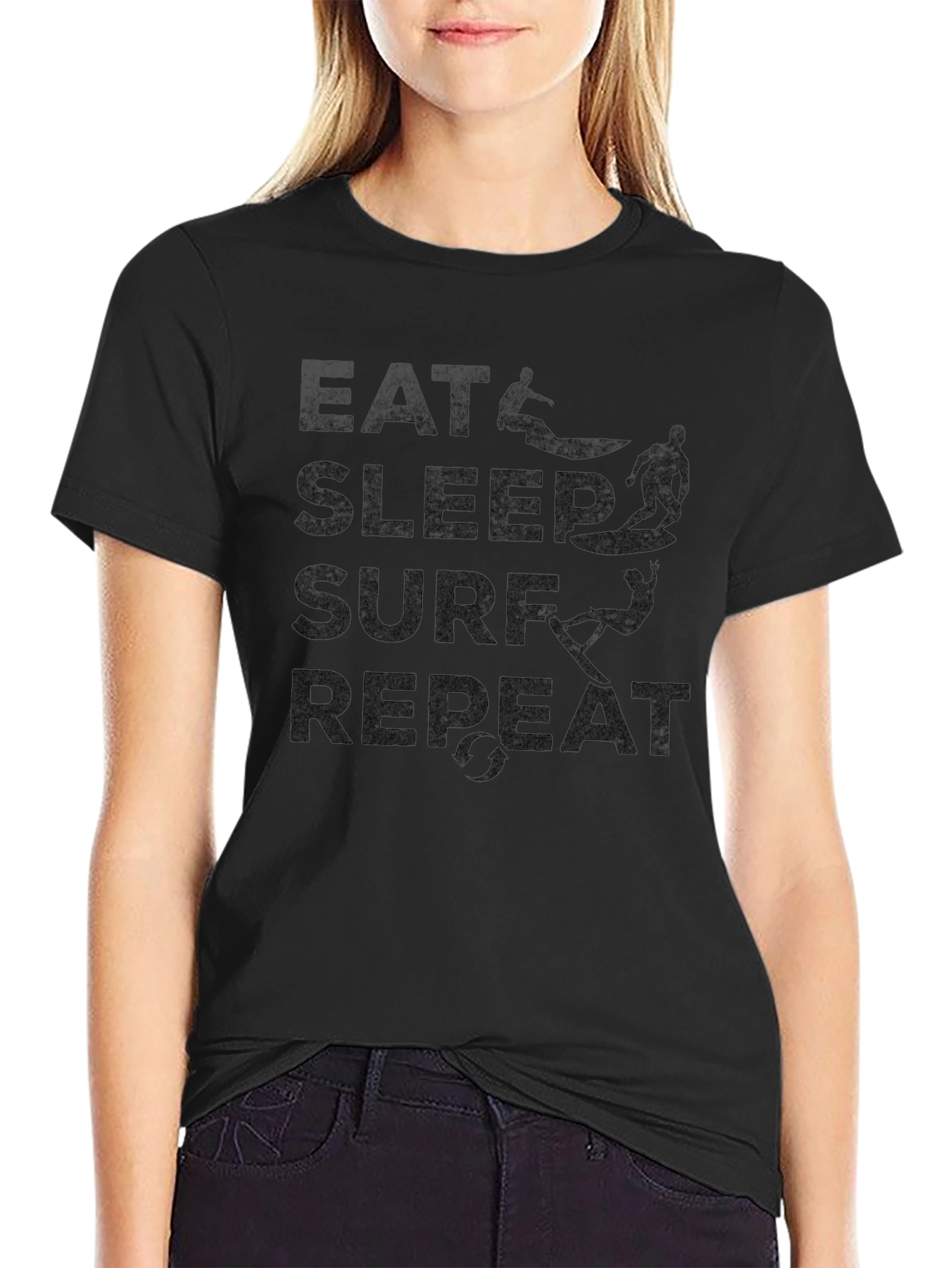 Eat Sleep Surf Repeat Black Graphic Tee