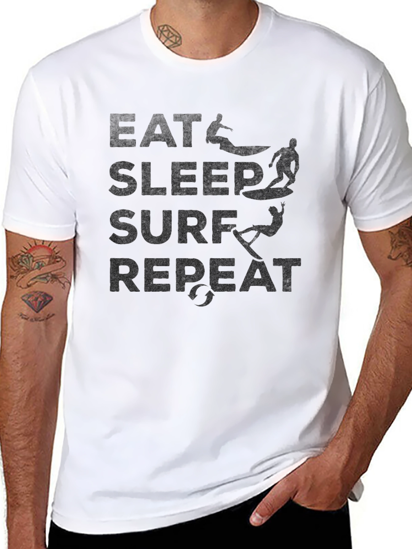 Eat Sleep Surf Repeat Black Graphic Tee