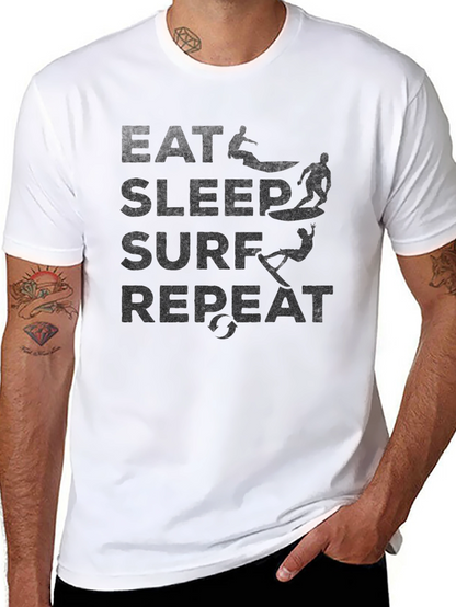 Eat Sleep Surf Repeat Black Graphic Tee