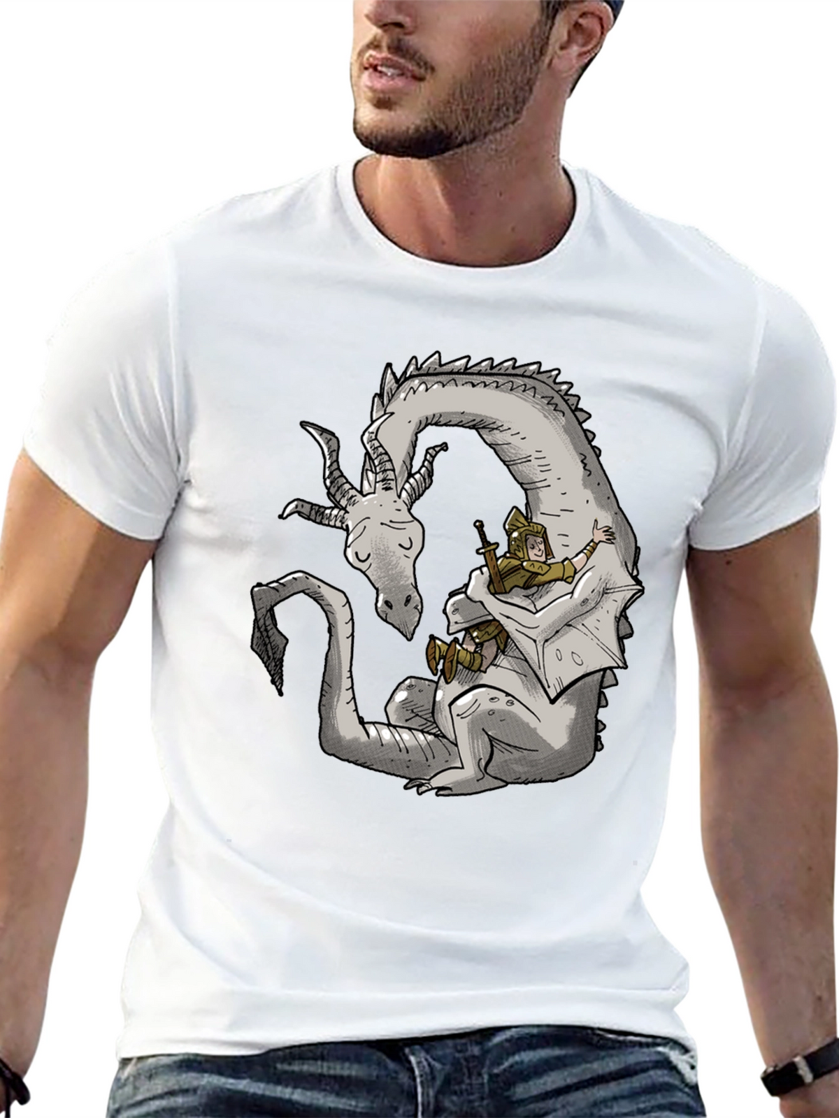 Dragon and Knight T-Shirt - Whimsical Graphic Tee