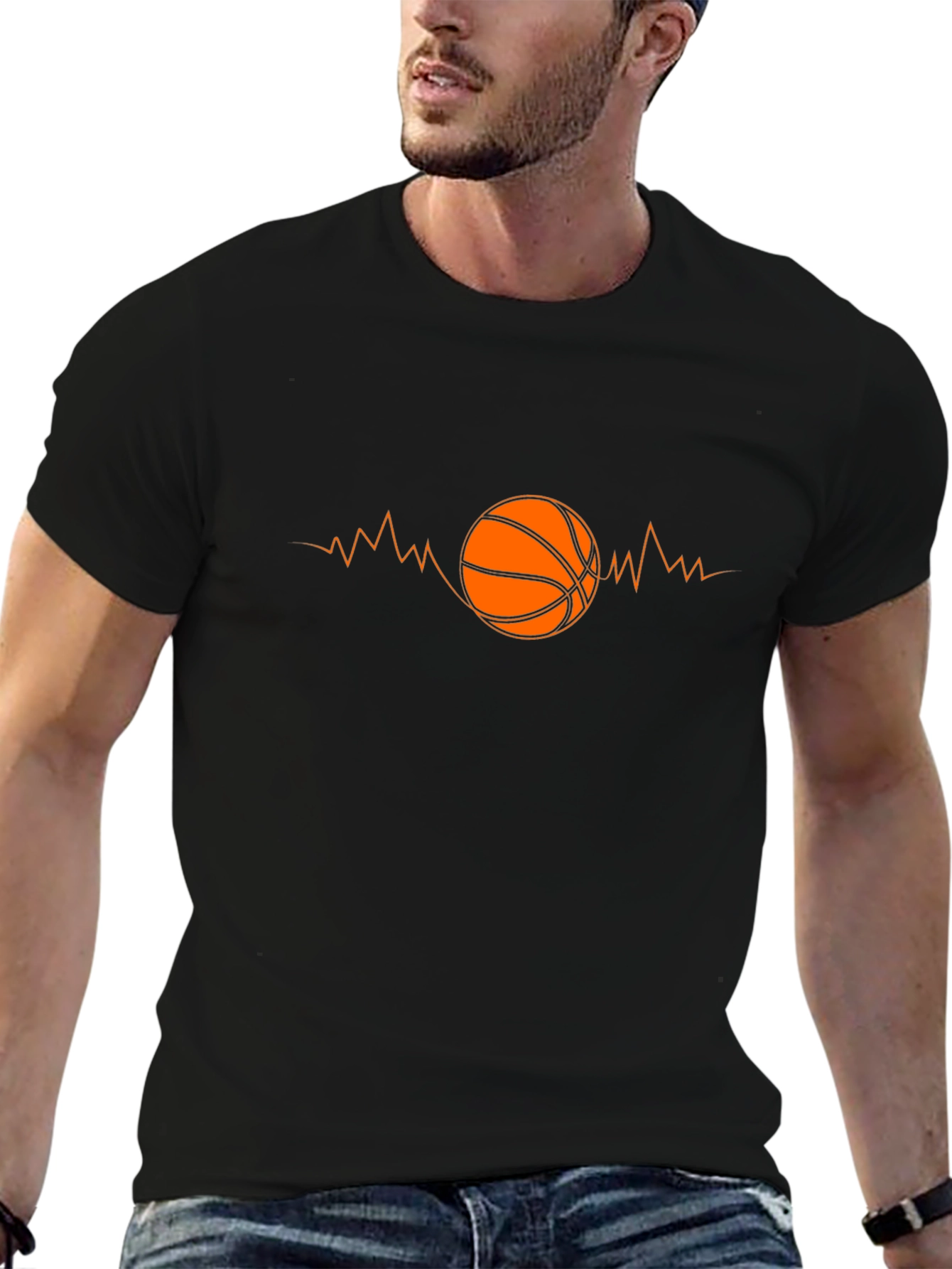 Basketball Heartbeat Black Graphic Tee