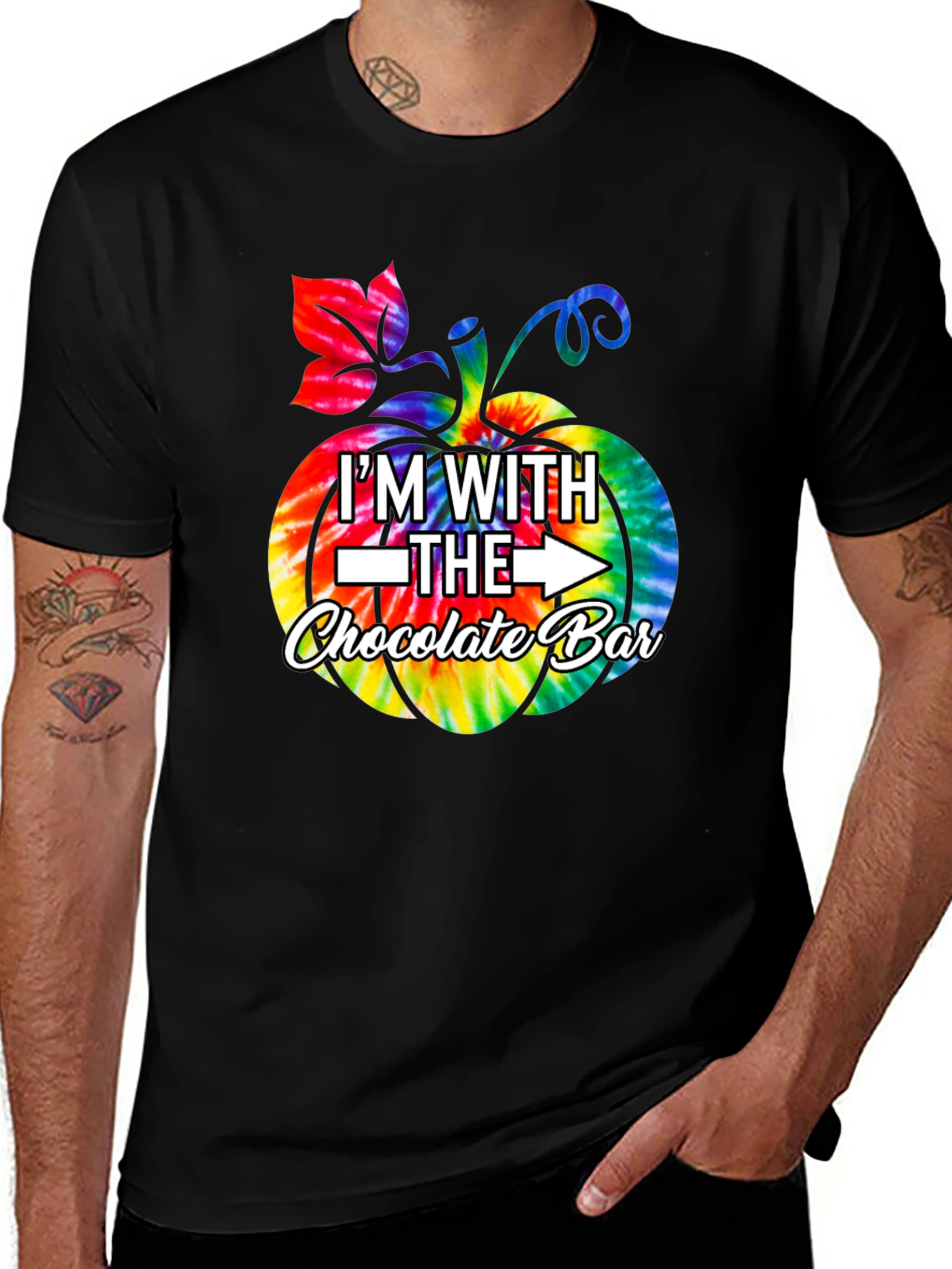 Im With The Chocolate Bar Tie Dye Pumpkin T-Shirt