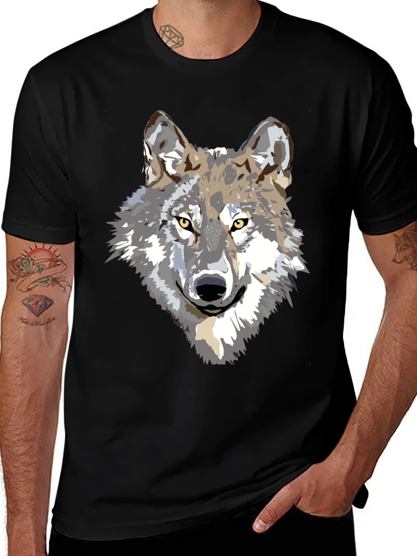 Wolf Graphic Print Black T-Shirt