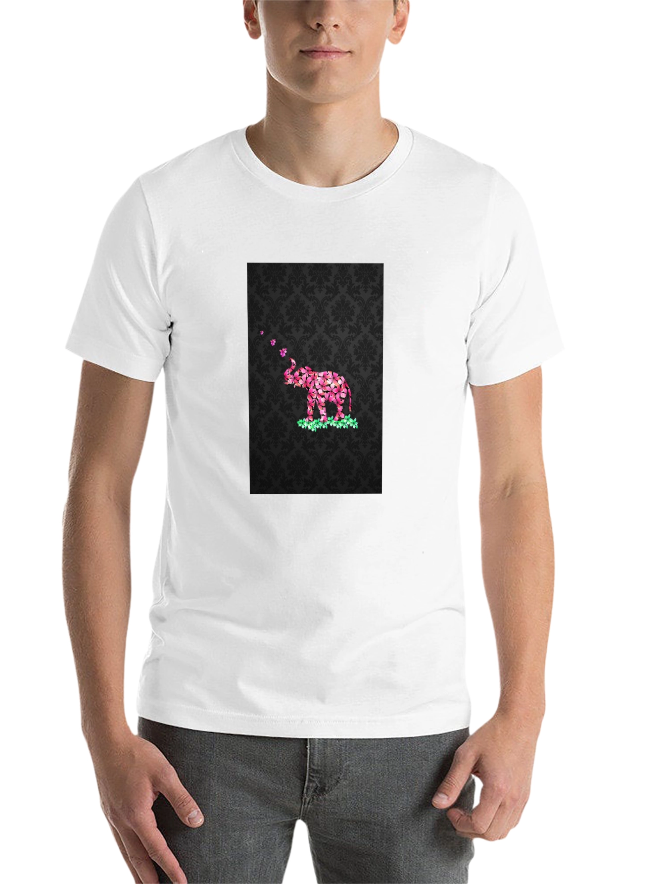 Floral Elephant Graphic Print Black T-Shirt