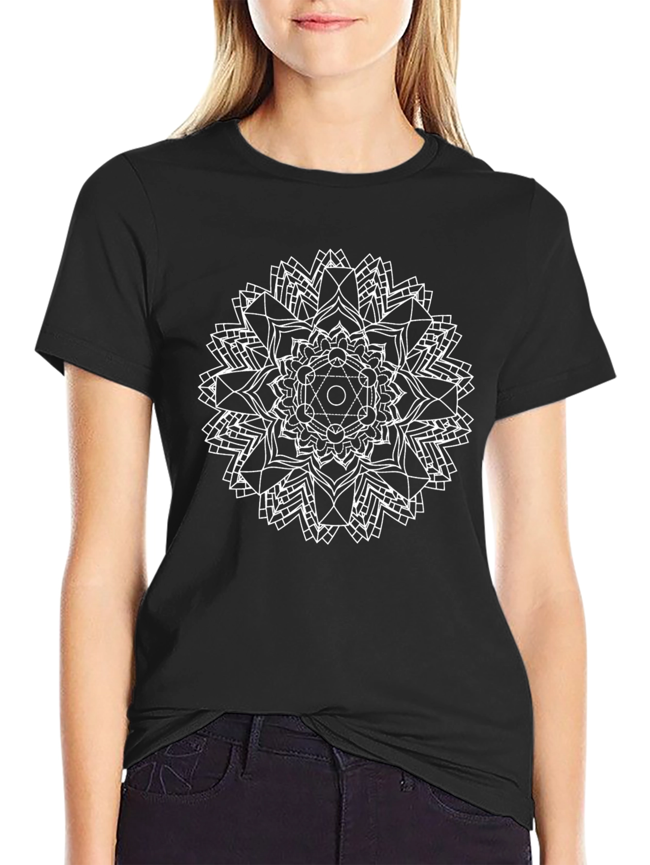 Geometric Mandala Graphic Black T-Shirt