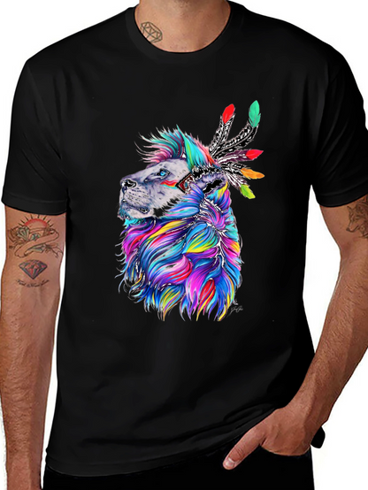 Lion Headdress Graphic Print Tee - Vibrant Design