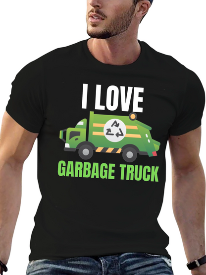 I Love Garbage Truck T-Shirt - Black Cotton Tee