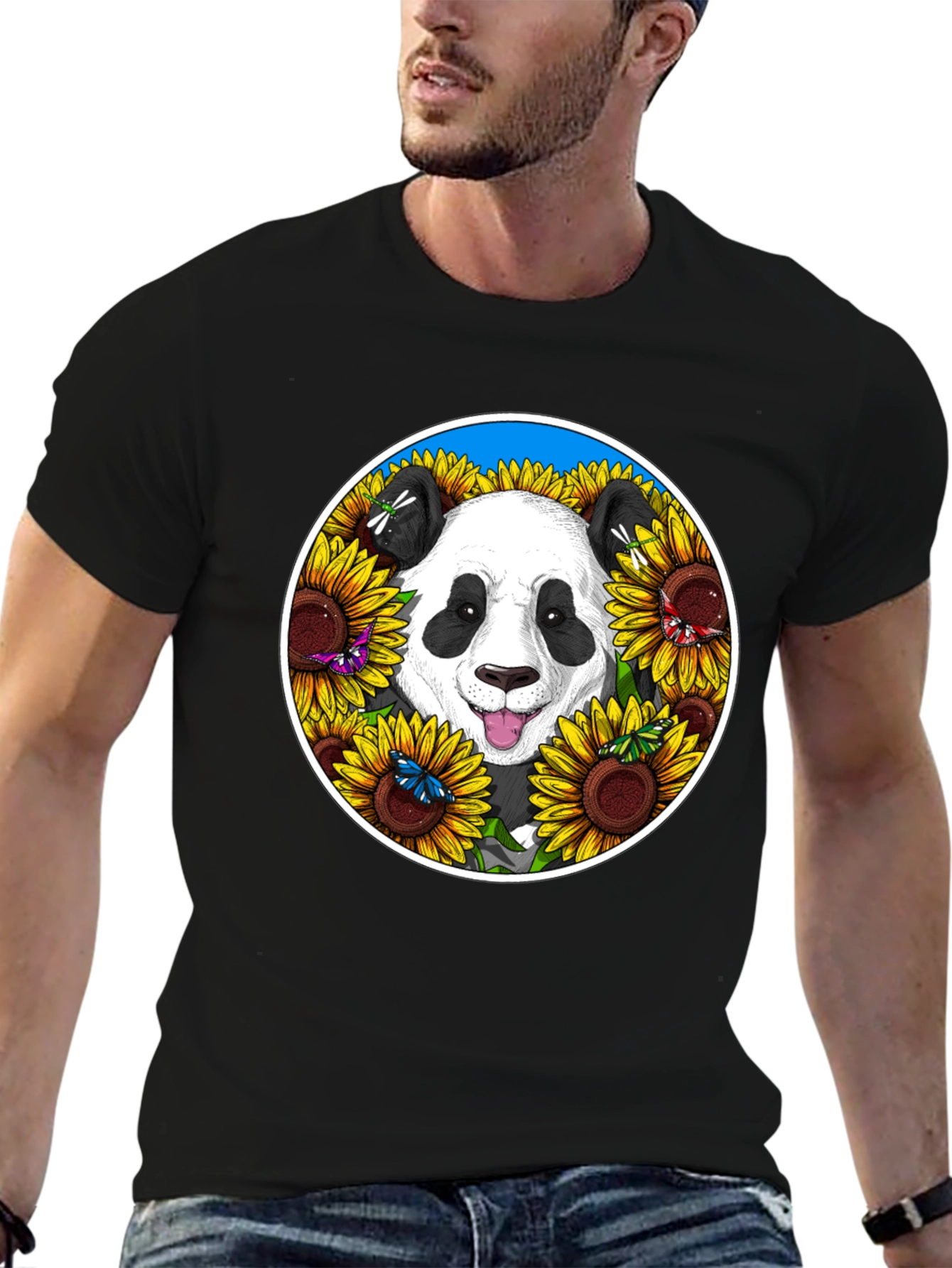 Panda Sunflower Graphic Tee