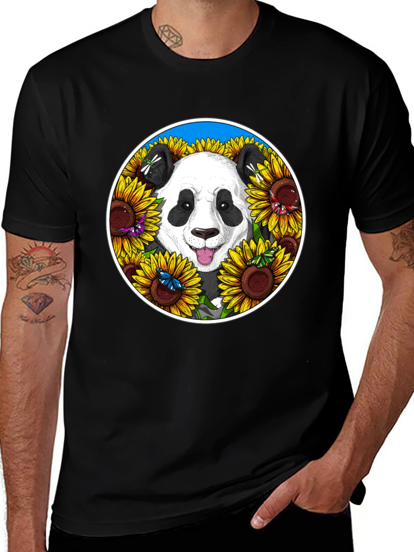 Panda Sunflower Graphic Tee