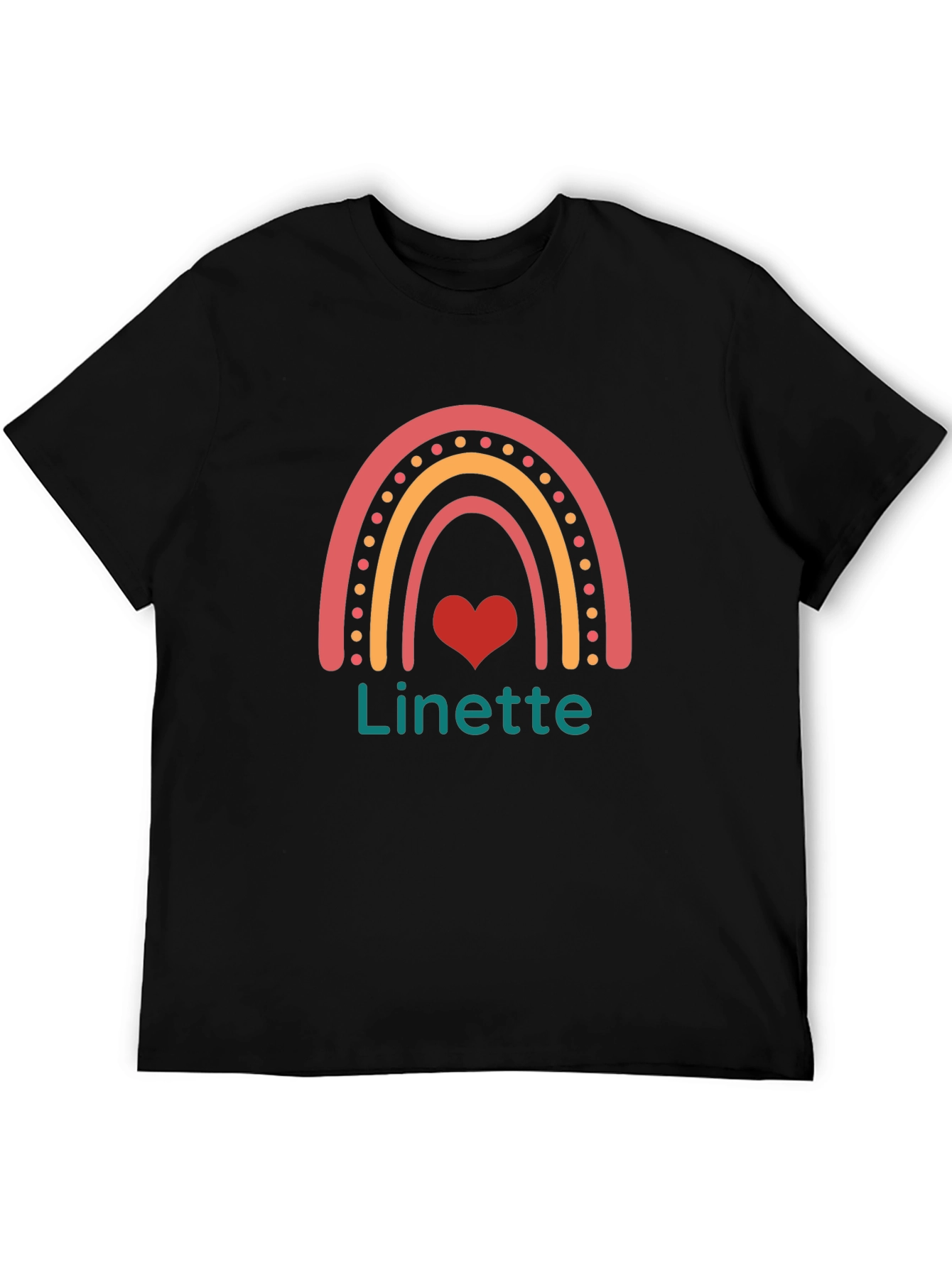 Linette Rainbow Heart Graphic Black T-Shirt
