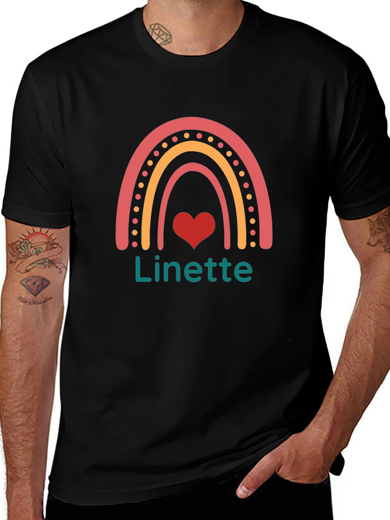 Linette Rainbow Heart Graphic Black T-Shirt