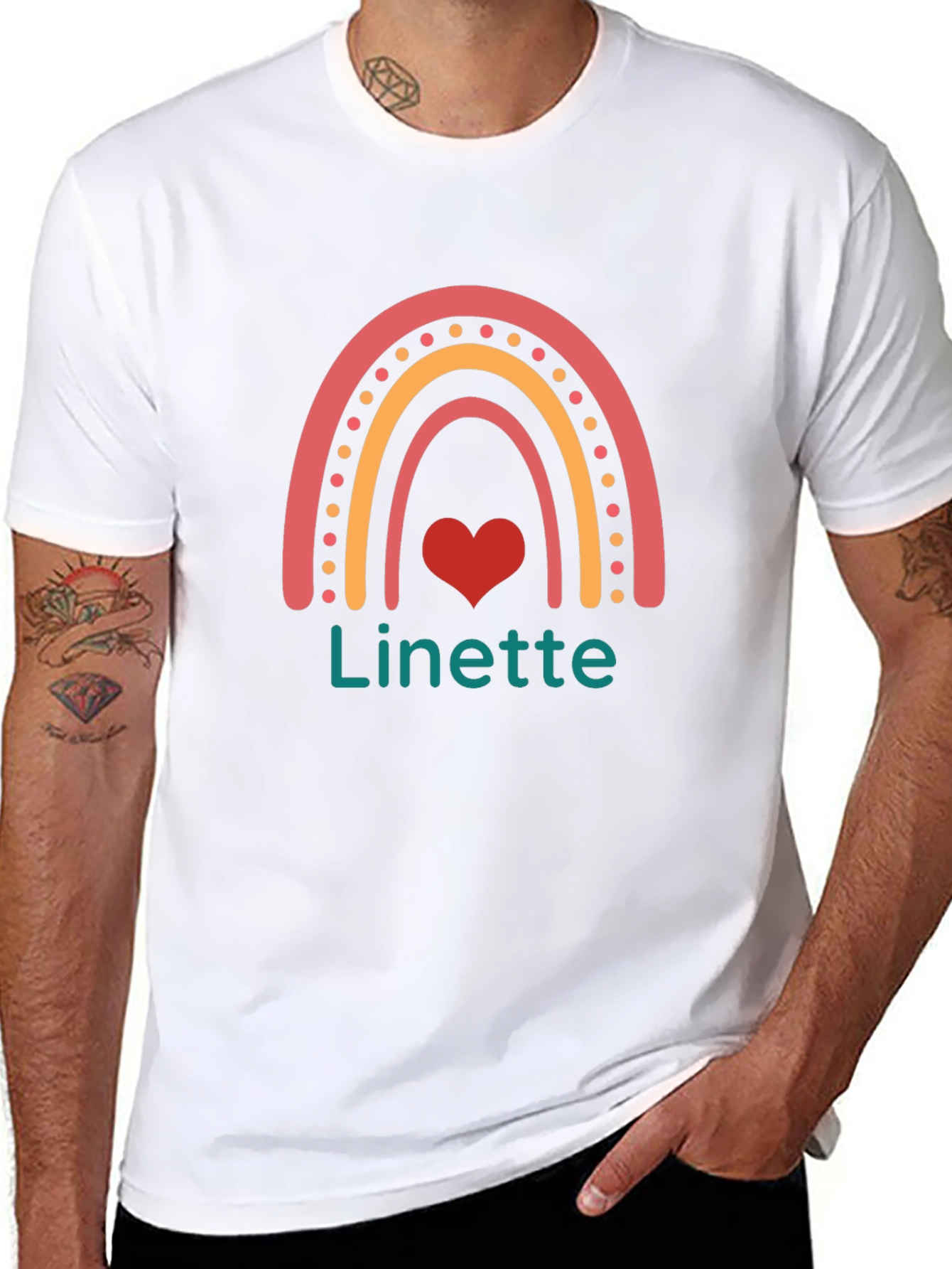 Linette Rainbow Heart Graphic Black T-Shirt