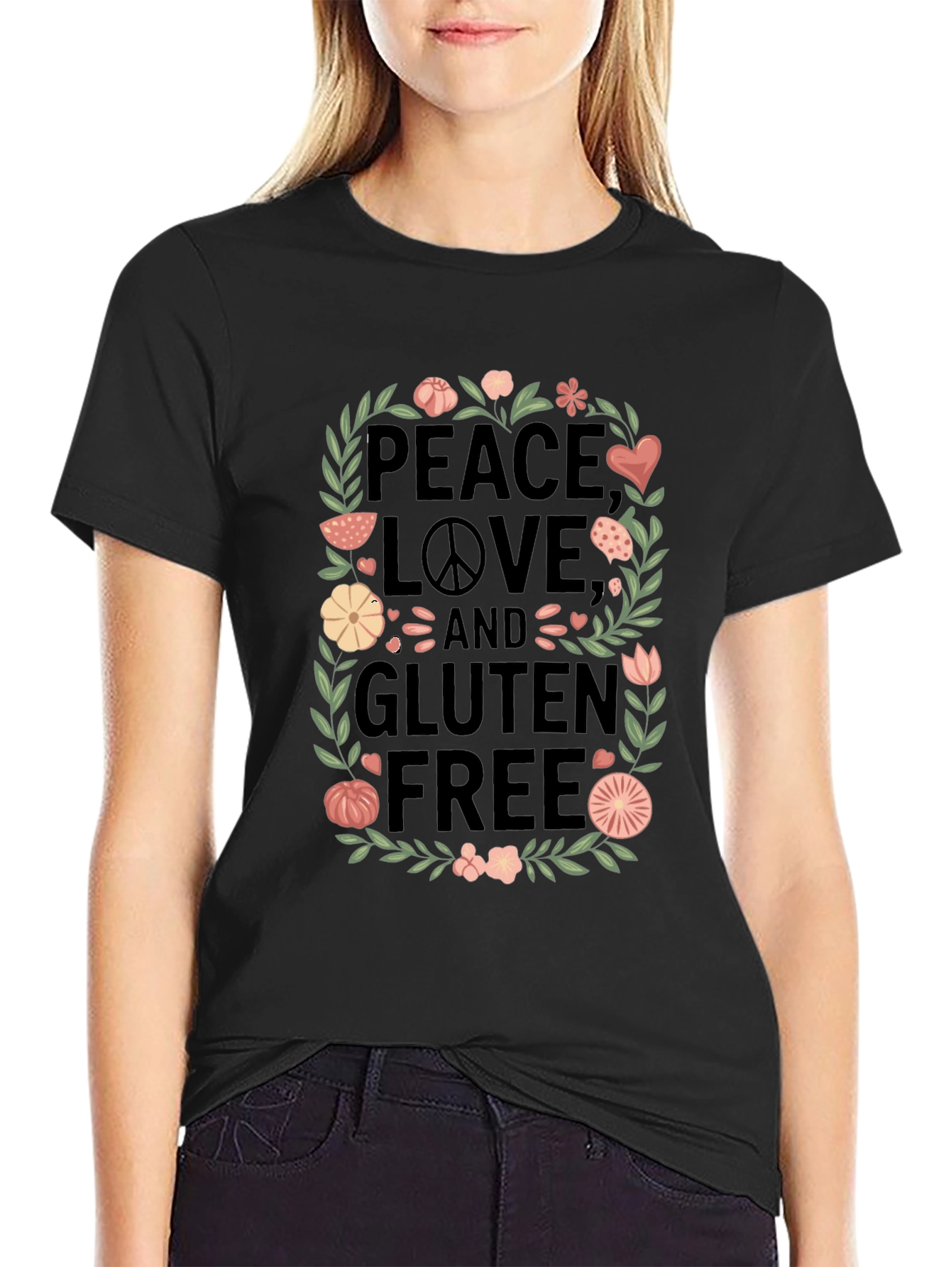 Peace Love & Gluten Free Black T-Shirt