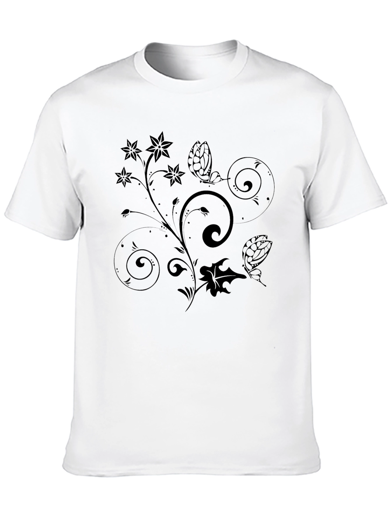Floral Scrollwork Black T-Shirt