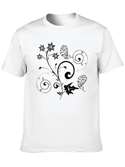 Floral Scrollwork Black T-Shirt