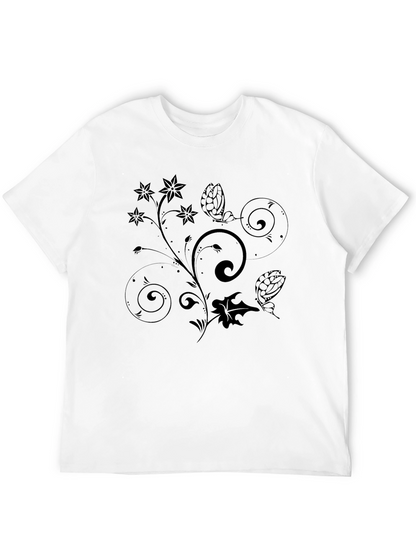 Floral Scrollwork Black T-Shirt