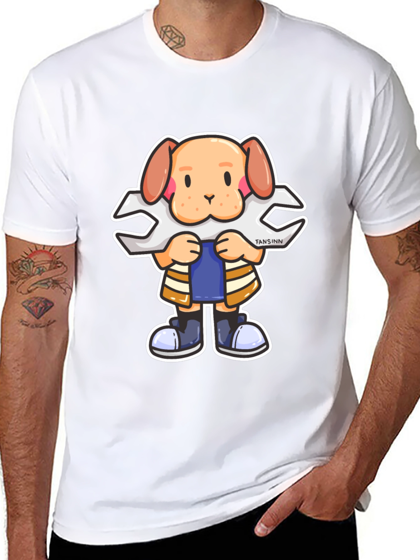 Dog Mechanic Cartoon Black T-Shirt
