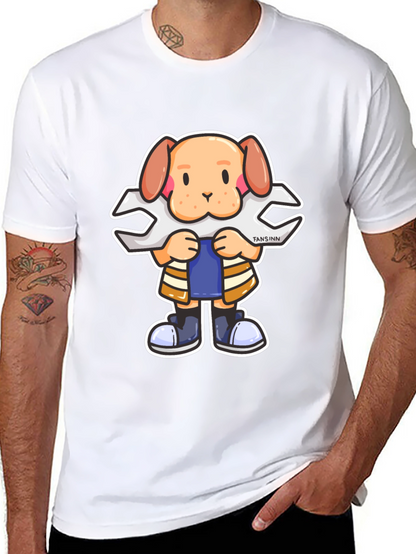 Dog Mechanic Cartoon Black T-Shirt