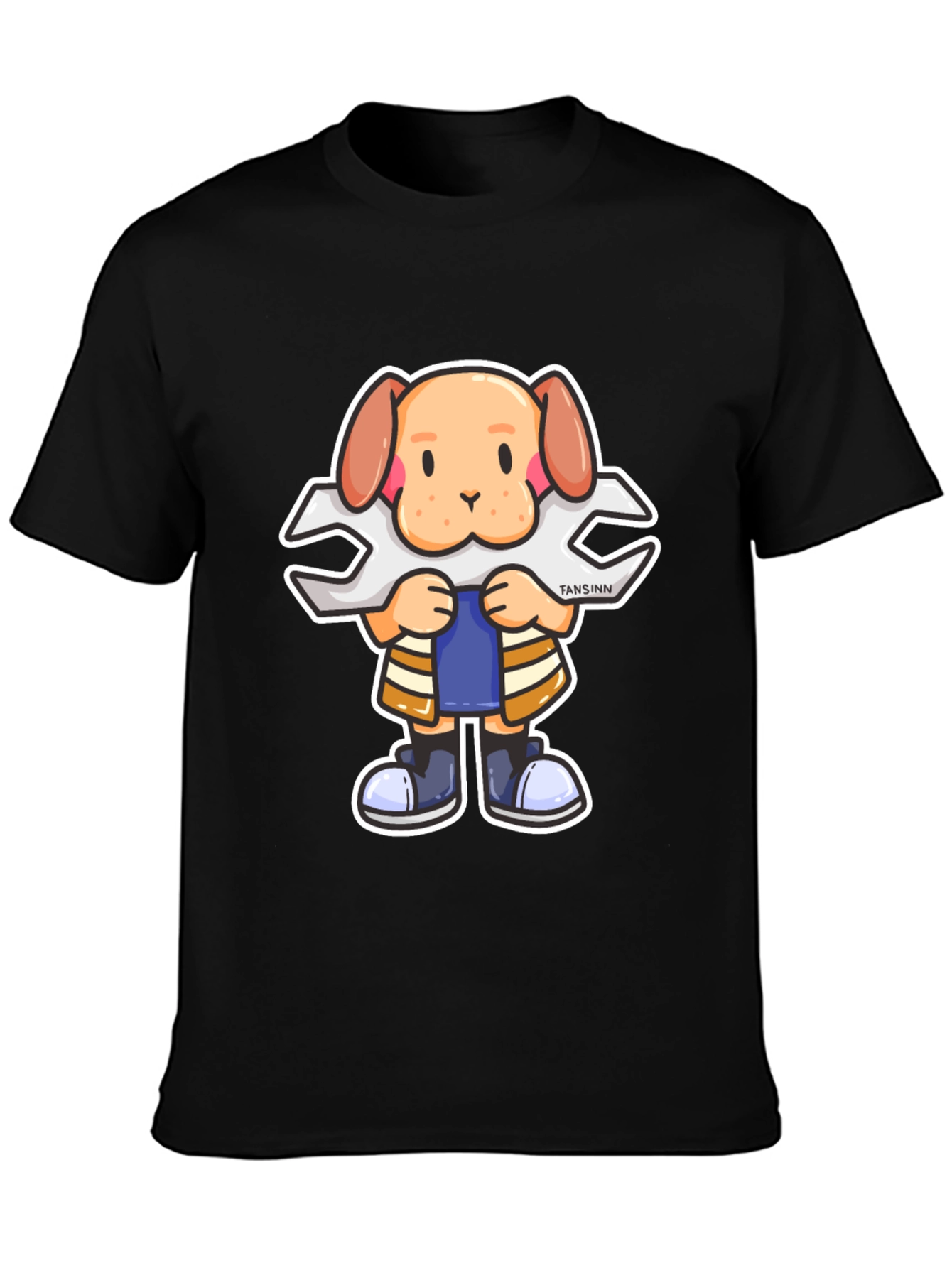 Dog Mechanic Cartoon Black T-Shirt
