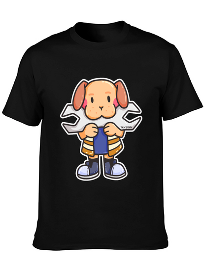 Dog Mechanic Cartoon Black T-Shirt