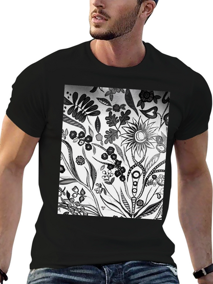 Floral Pattern Black Graphic Tee