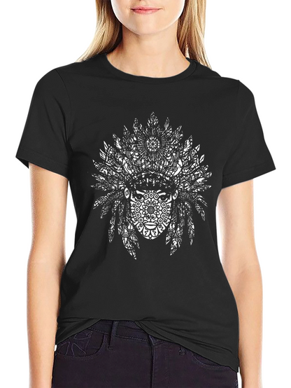Tribal Headdress Graphic Tee - Black Cotton Blend