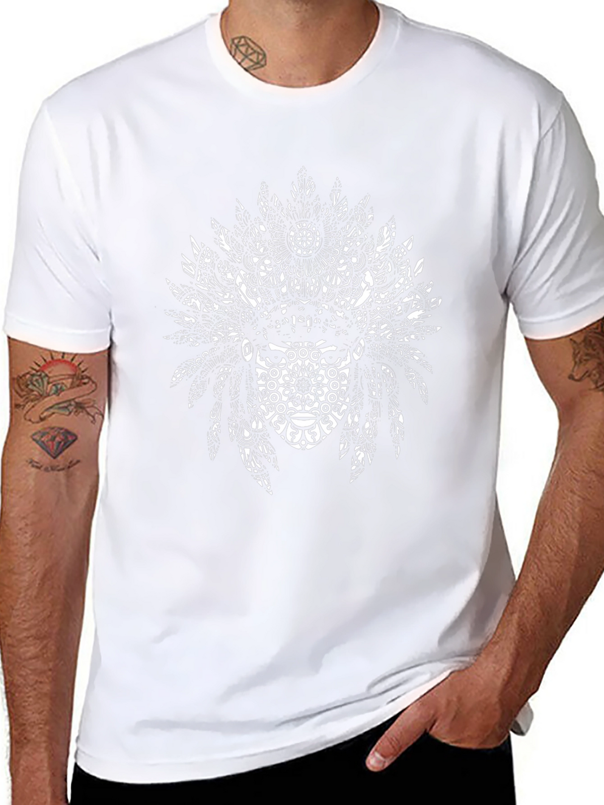 Tribal Headdress Graphic Tee - Black Cotton Blend