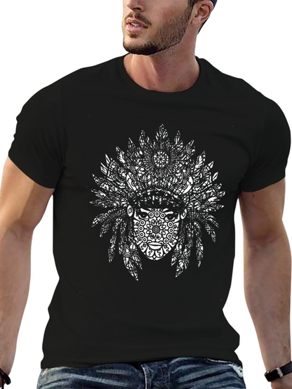 Tribal Headdress Graphic Tee - Black Cotton Blend