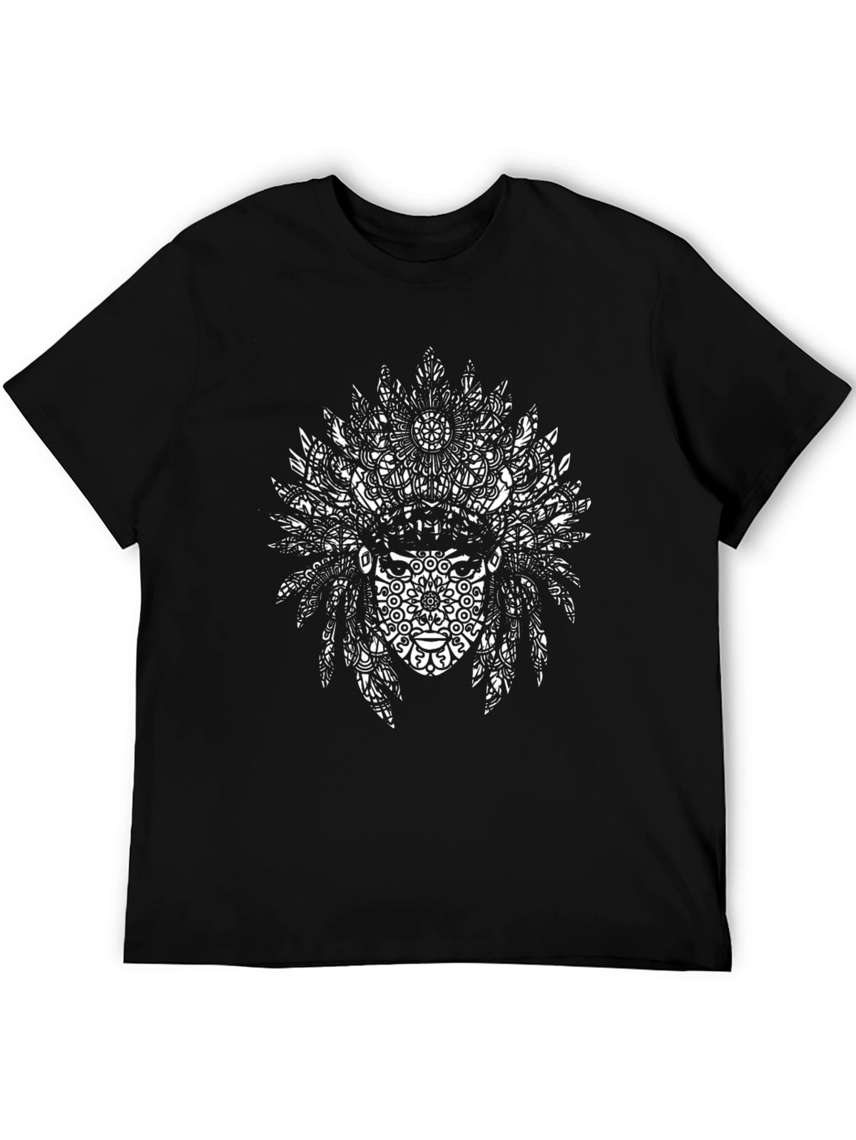 Tribal Headdress Graphic Tee - Black Cotton Blend
