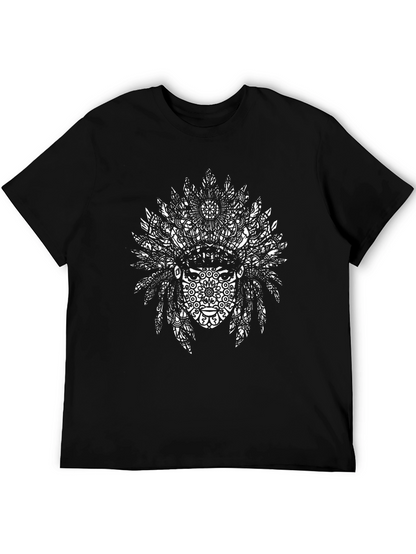 Tribal Headdress Graphic Tee - Black Cotton Blend