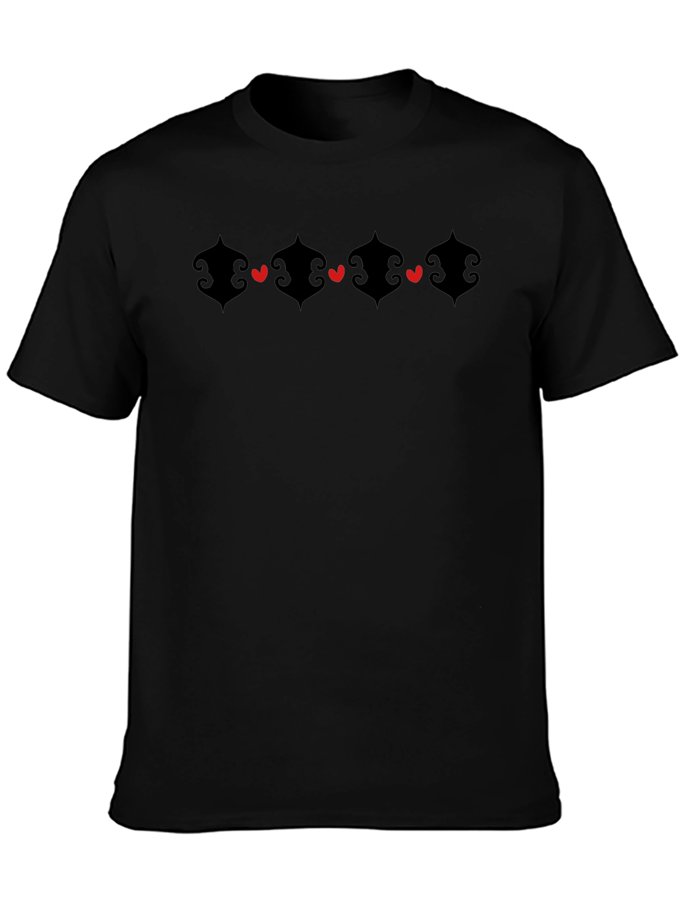 Heart Accent Graphic Black Crew Neck T-Shirt