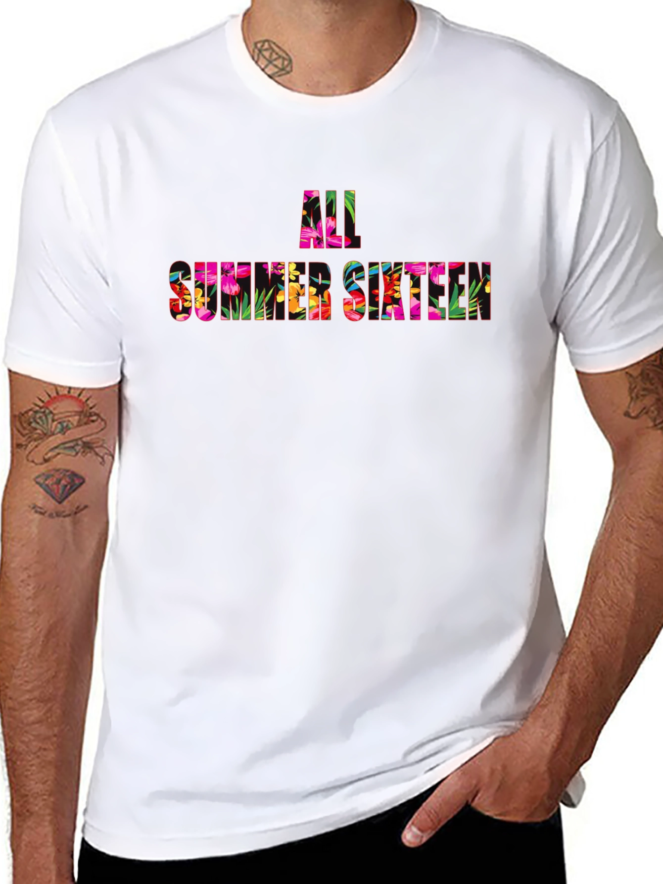 Floral All Summer Sixteen Graphic Black T-Shirt