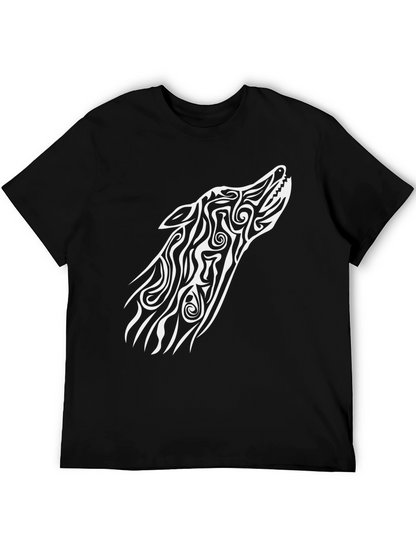 Tribal Wolf Graphic Tee - Black Cotton Blend