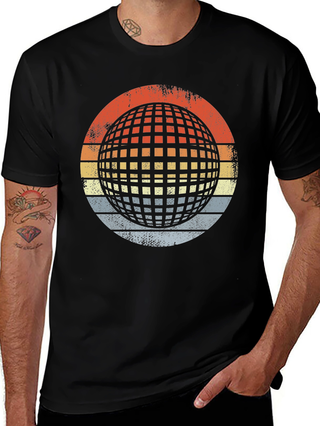 Retro Globe Graphic T-Shirt - Mens Black Tee