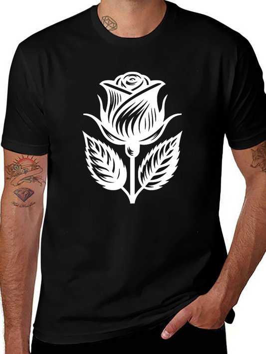 Black Rose T-Shirt - Stylish Floral Graphic Tee for Men