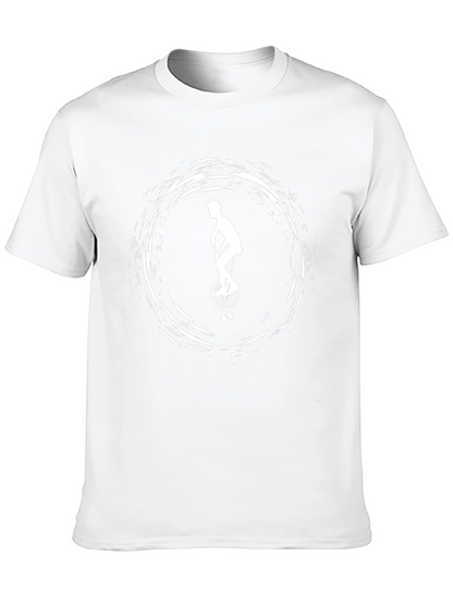 Black Graphic Tee: Unicycle Silhouette Design
